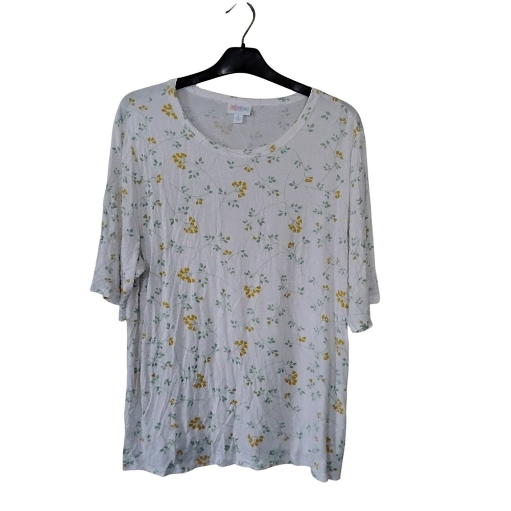 LuLaRoe Christy T Shirt XL Womens White Yellow Floral Crew Neck Short Sleeve Top